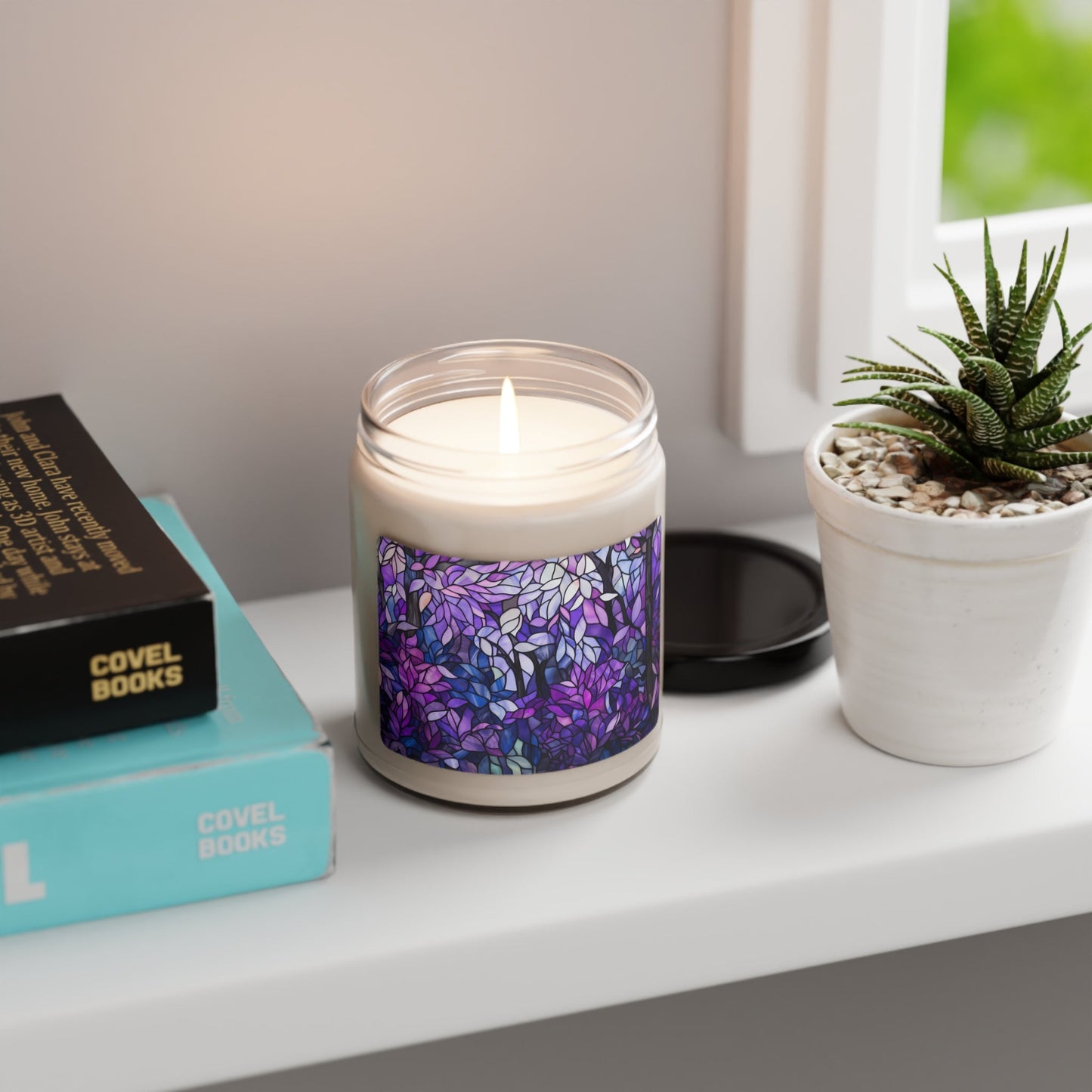 Asexual Pride Scented Soy Candle 9oz - Purple & Pink Stained Glass Forest Design | Unique Asexuality Awareness