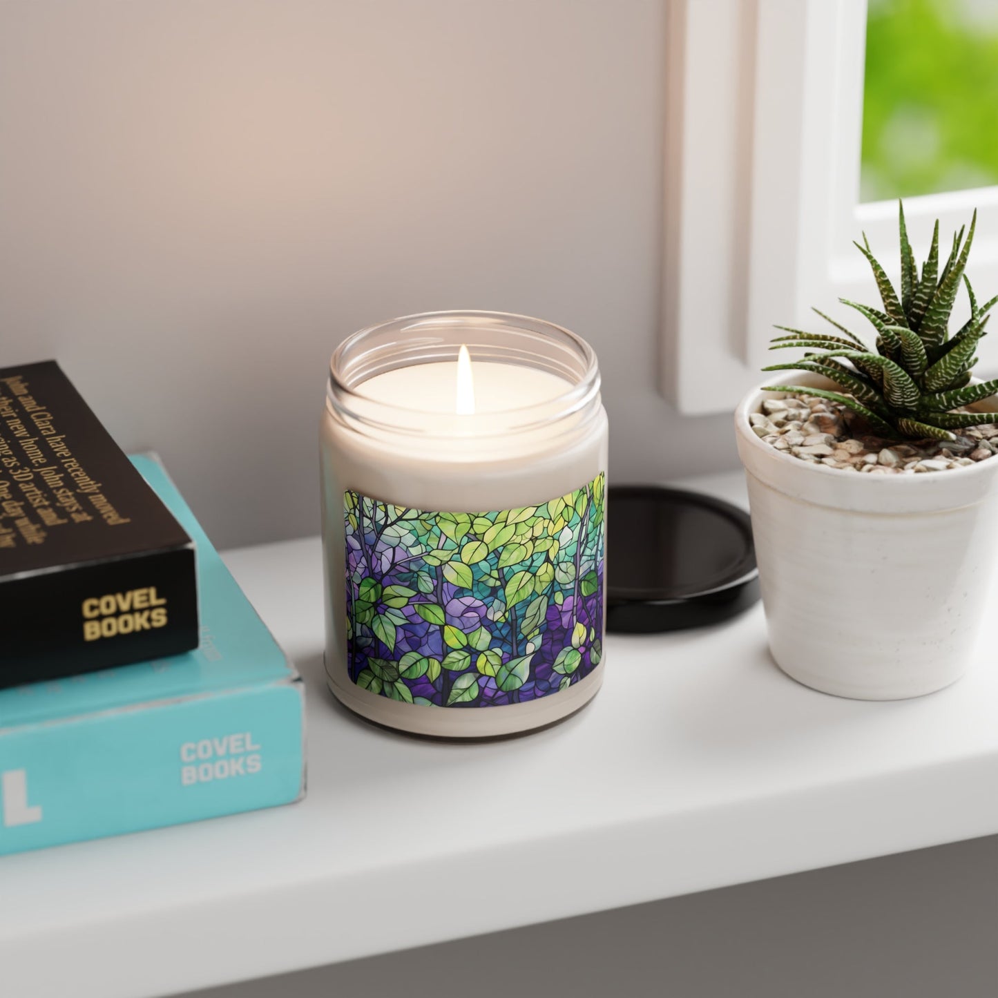 Elegant Genderqueer Pride Stained Glass Forest Candle - Vibrant Nature-Inspired Decor | Scented Soy Candle, 9oz - Home Decor