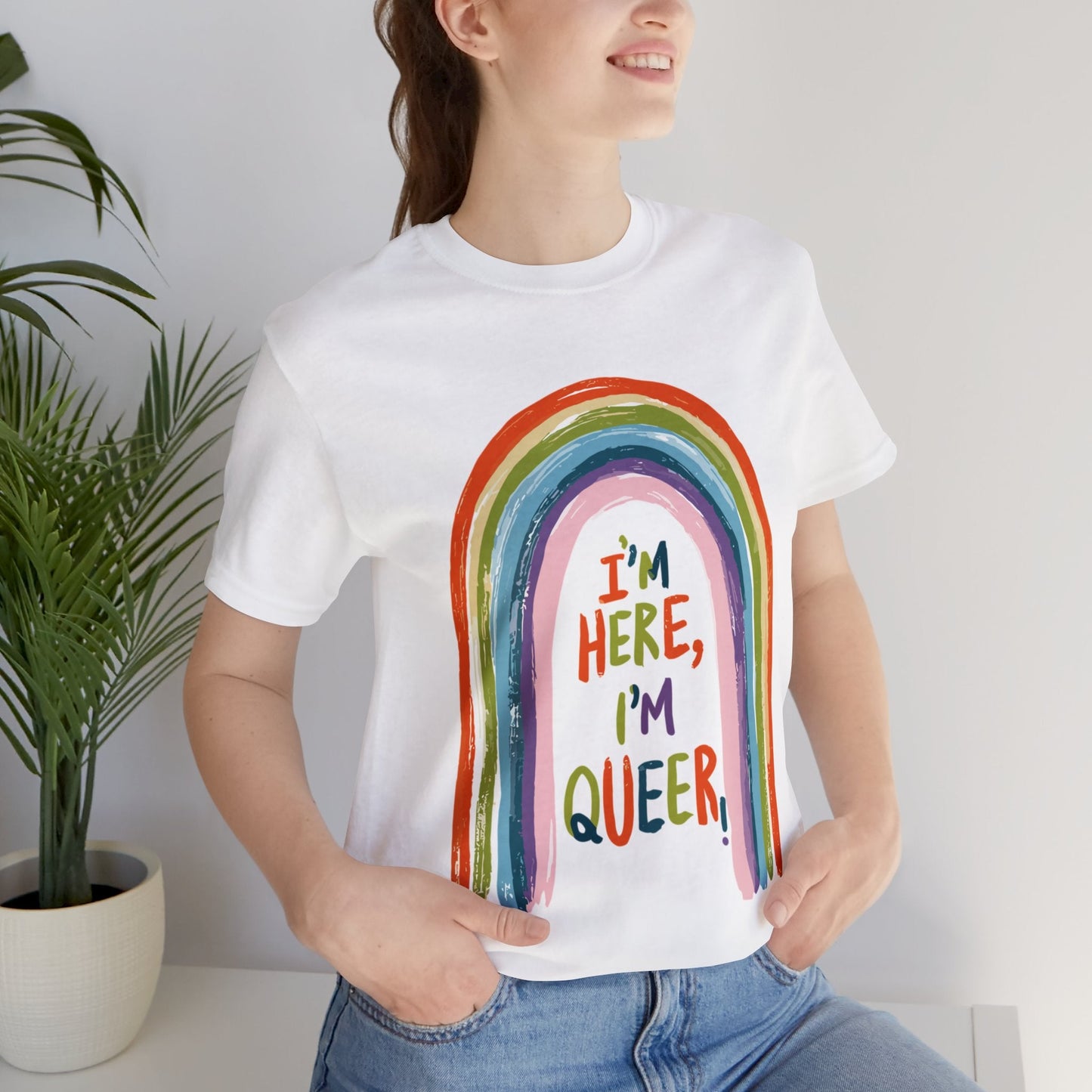I'm here, I'm queer - Unisex T-shirt - T-Shirt - The Lucky Wombat