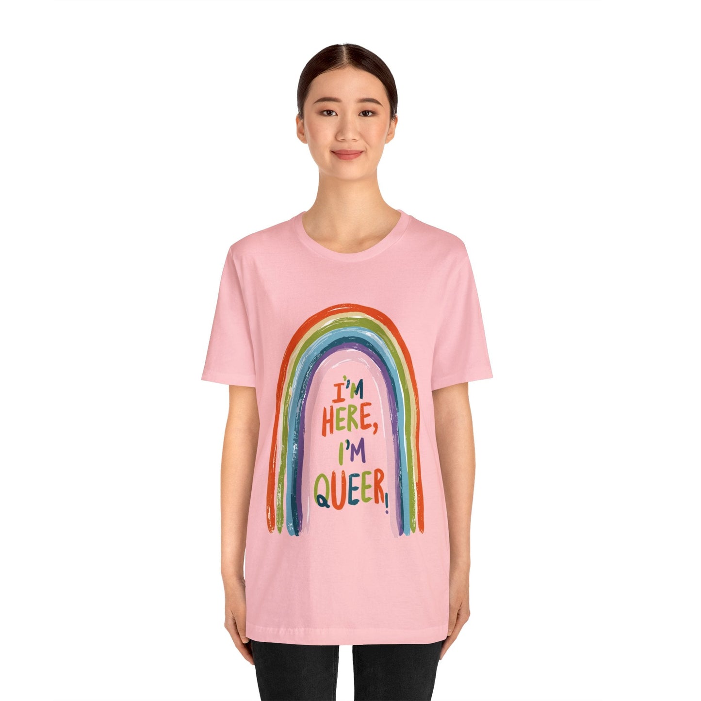I'm here, I'm queer - Unisex T-shirt - T-Shirt - The Lucky Wombat