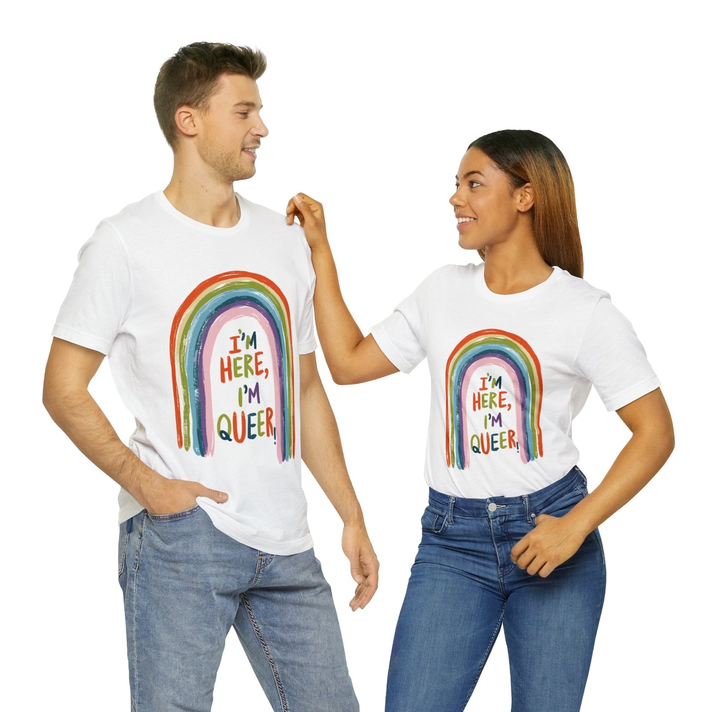 I'm here, I'm queer - Unisex T-shirt - T-Shirt - The Lucky Wombat