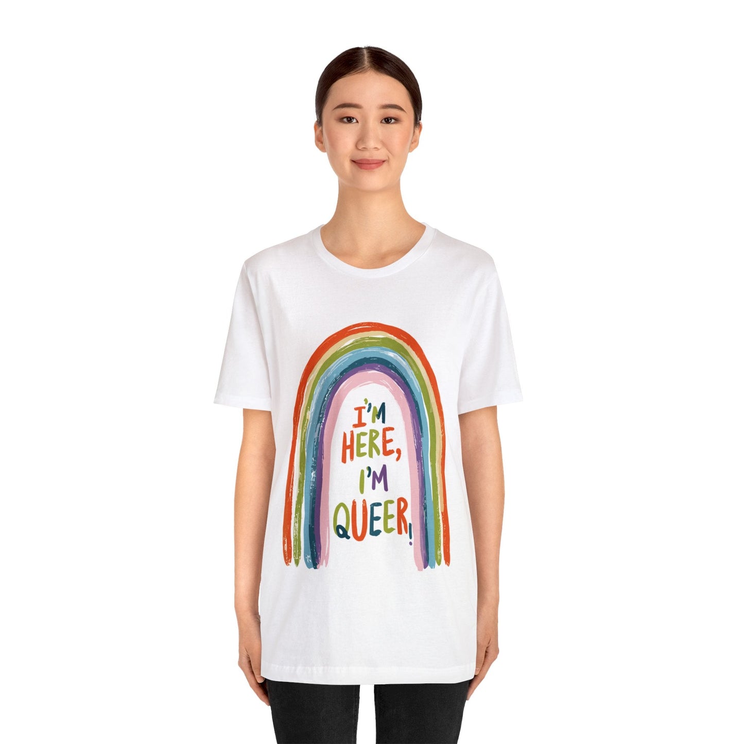 I'm here, I'm queer - Unisex T-shirt - T-Shirt - The Lucky Wombat