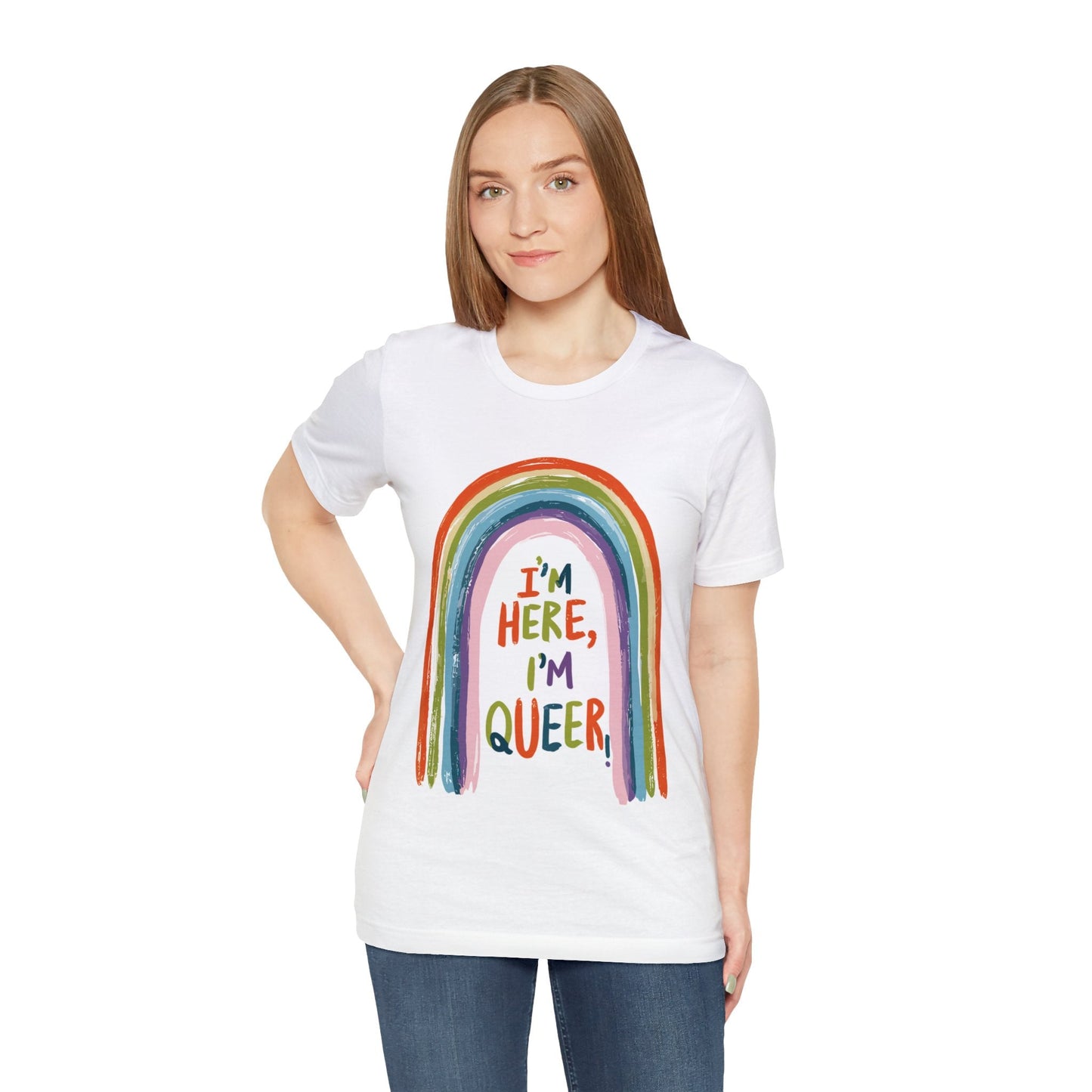 I'm here, I'm queer - Unisex T-shirt - T-Shirt - The Lucky Wombat