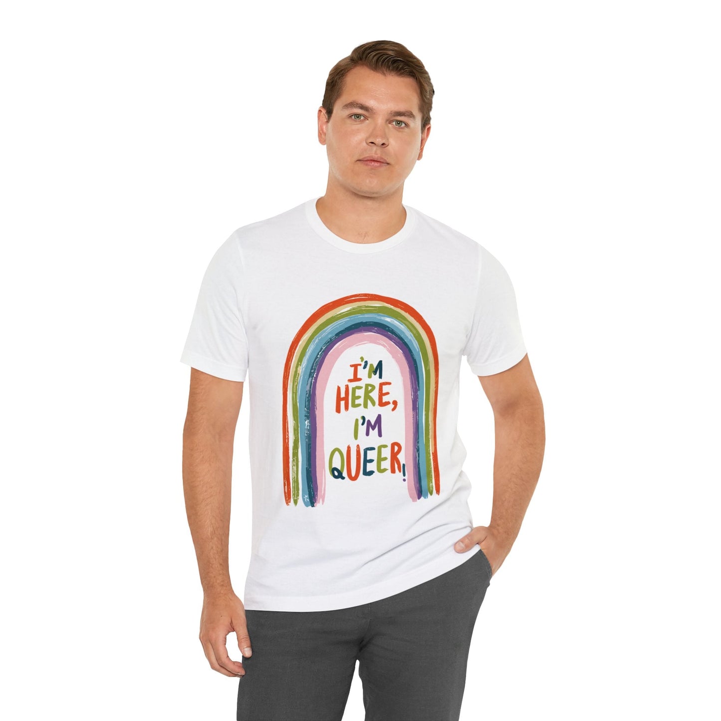 I'm here, I'm queer - Unisex T-shirt - T-Shirt - The Lucky Wombat