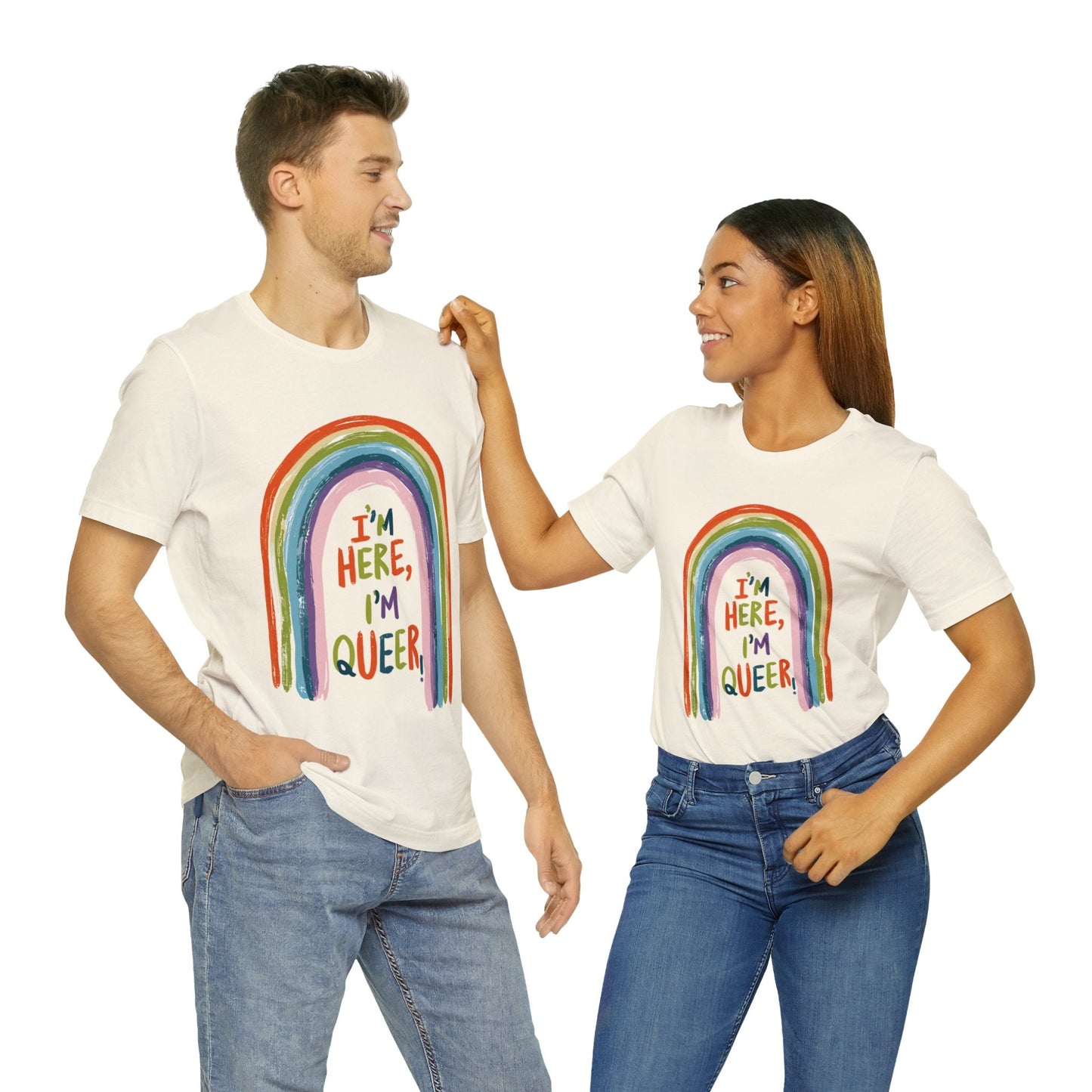 I'm here, I'm queer - Unisex T-shirt - T-Shirt - The Lucky Wombat