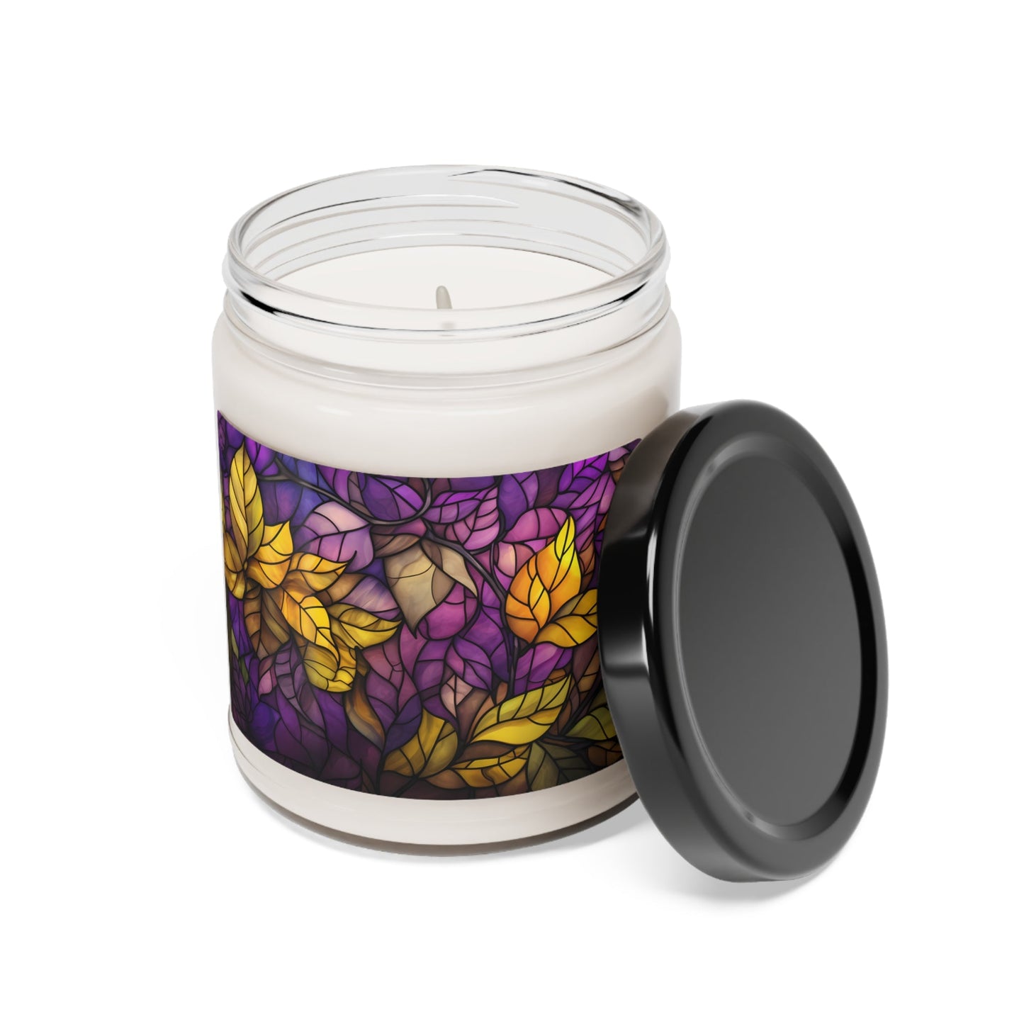 Intersex Pride Forest Candle - Autumn Leaves Scent with Stained Glass Effect | Scented Soy Candle, 9oz