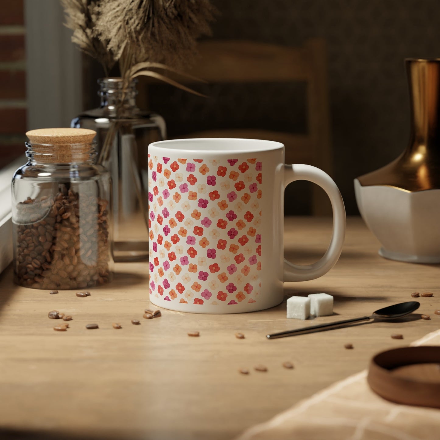 Lesbian Floral Mug - 20oz White Ceramic Coffee Cup - Mug - The Lucky Wombat