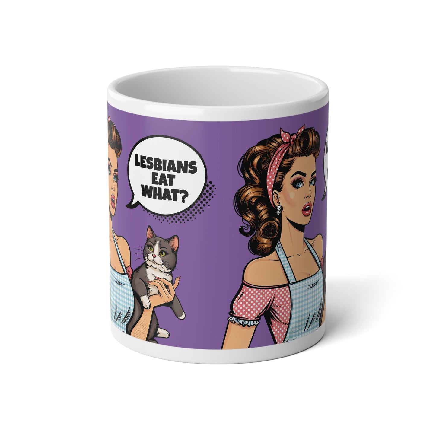 Lesbians Eat What Purple Mega Mug 20oz - Funny LGBT Coffee Cup Gift - Mug - The Lucky Wombat