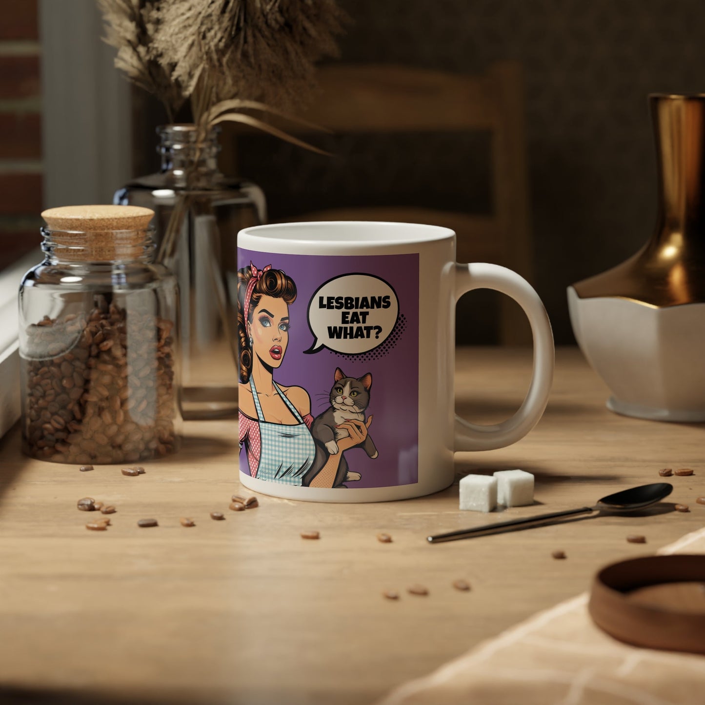 Lesbians Eat What Purple Mega Mug 20oz - Funny LGBT Coffee Cup Gift - Mug - The Lucky Wombat