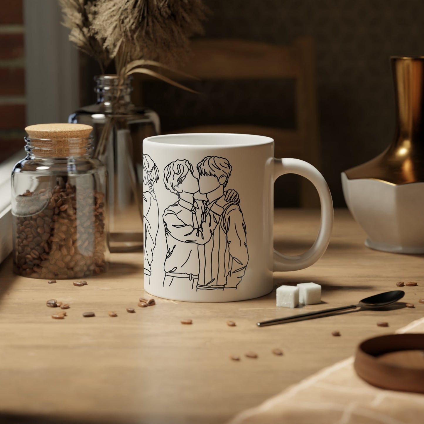Love Knows No Boundaries - Boys Love Line Art Mug, 20oz - Mug - The Lucky Wombat