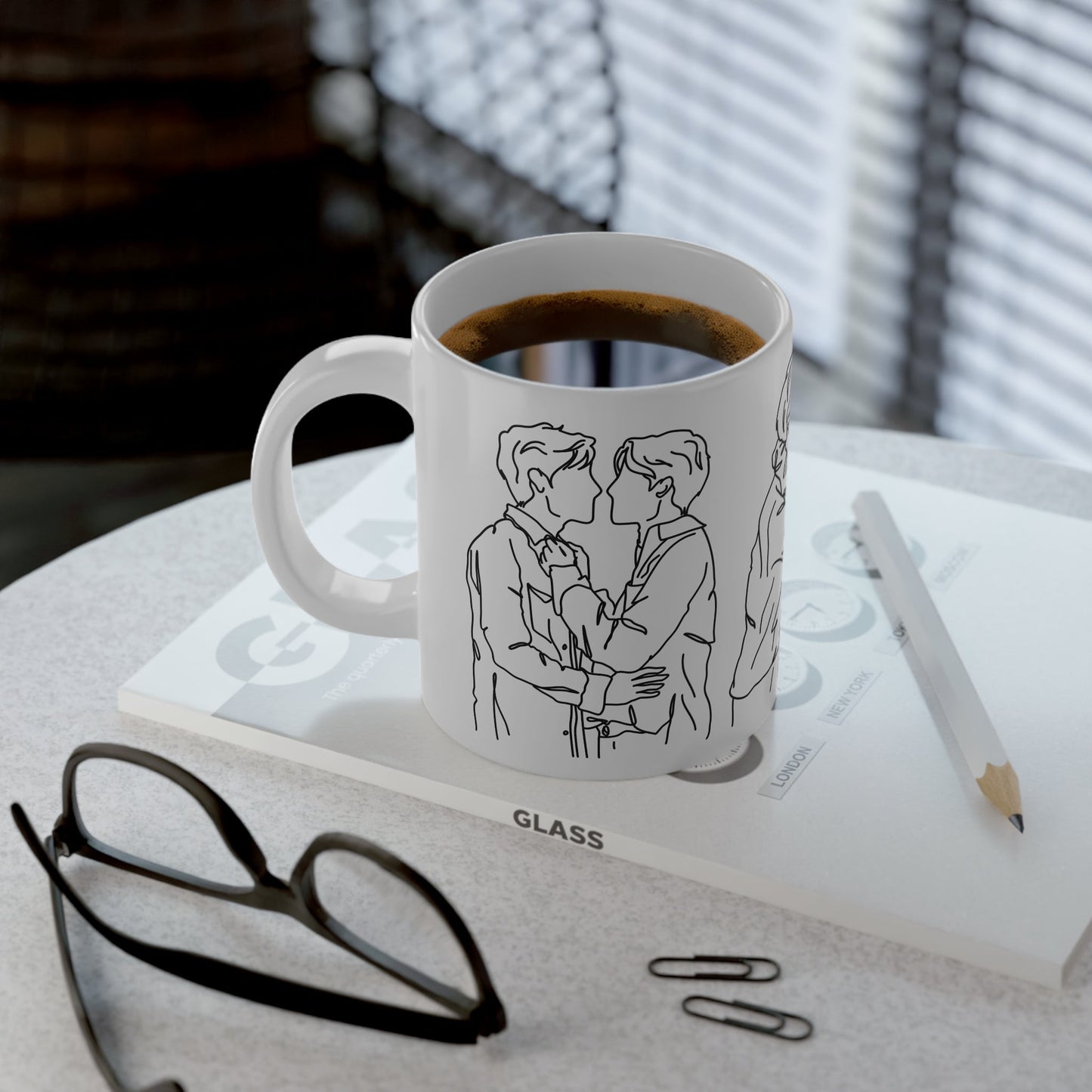 Love Knows No Boundaries - Boys Love Line Art Mug, 20oz - Mug - The Lucky Wombat