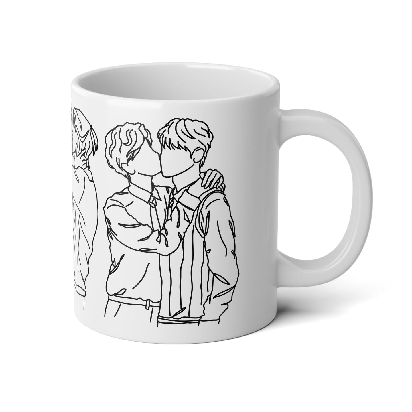 Love Knows No Boundaries - Boys Love Line Art Mug, 20oz - Mug - The Lucky Wombat