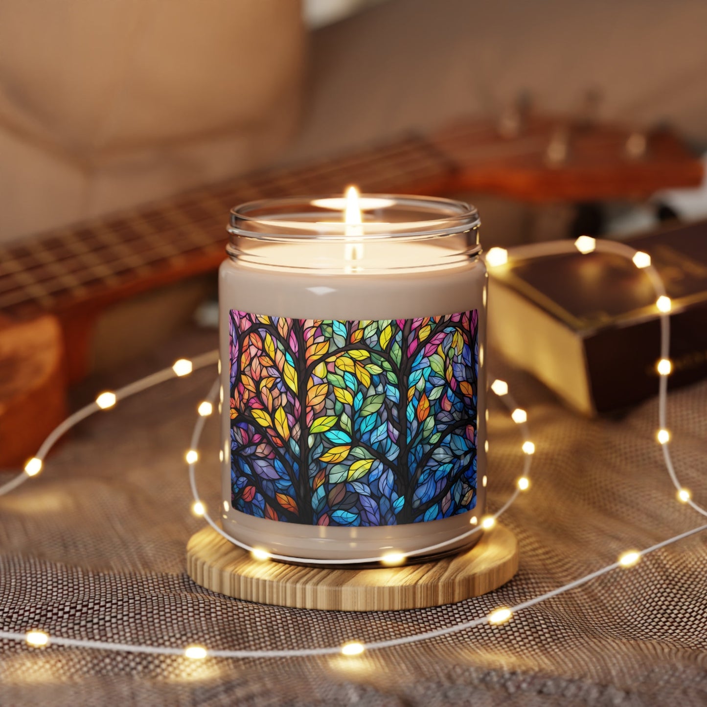 Pansexual Pride Forest Candle - Adobe with Stained Glass Landscape Design | Scented Soy Candle, 9oz - Home Decor