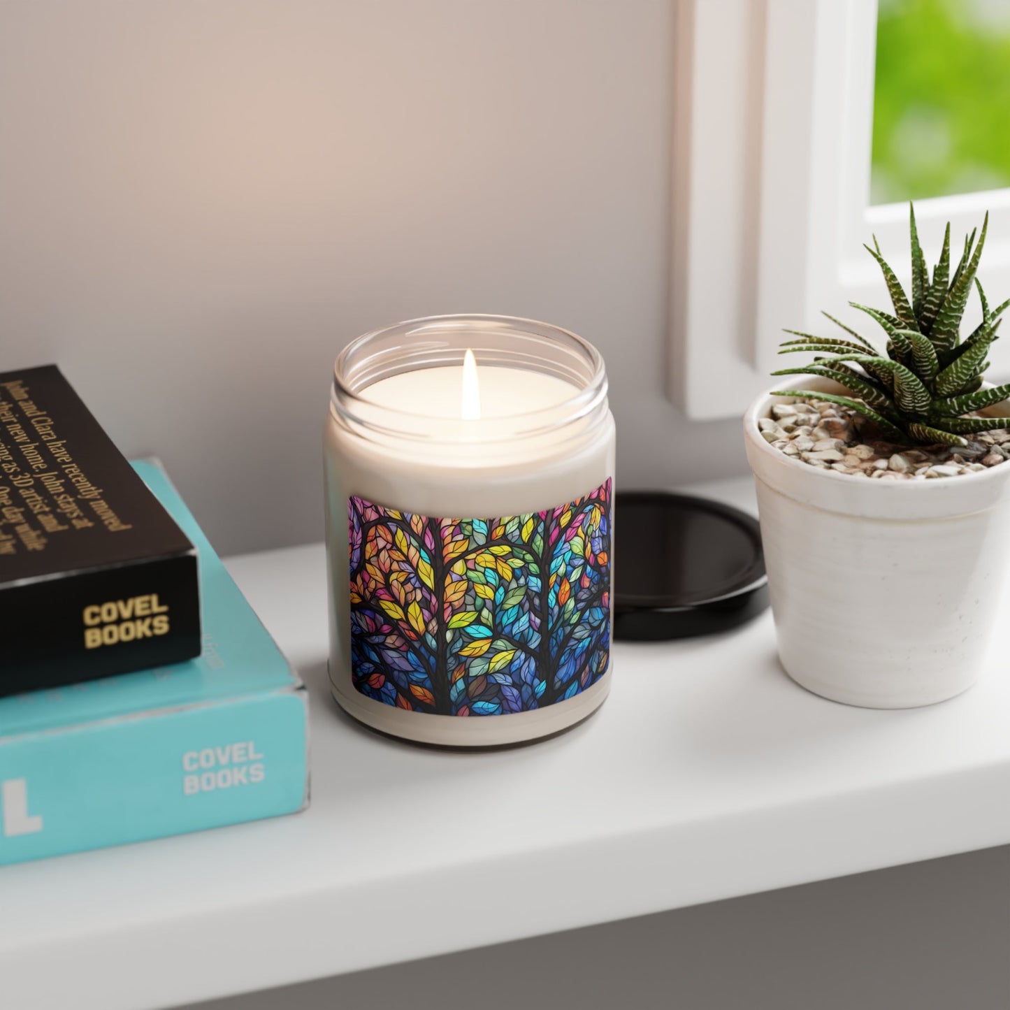 Pansexual Pride Forest Candle - Adobe with Stained Glass Landscape Design | Scented Soy Candle, 9oz - Home Decor