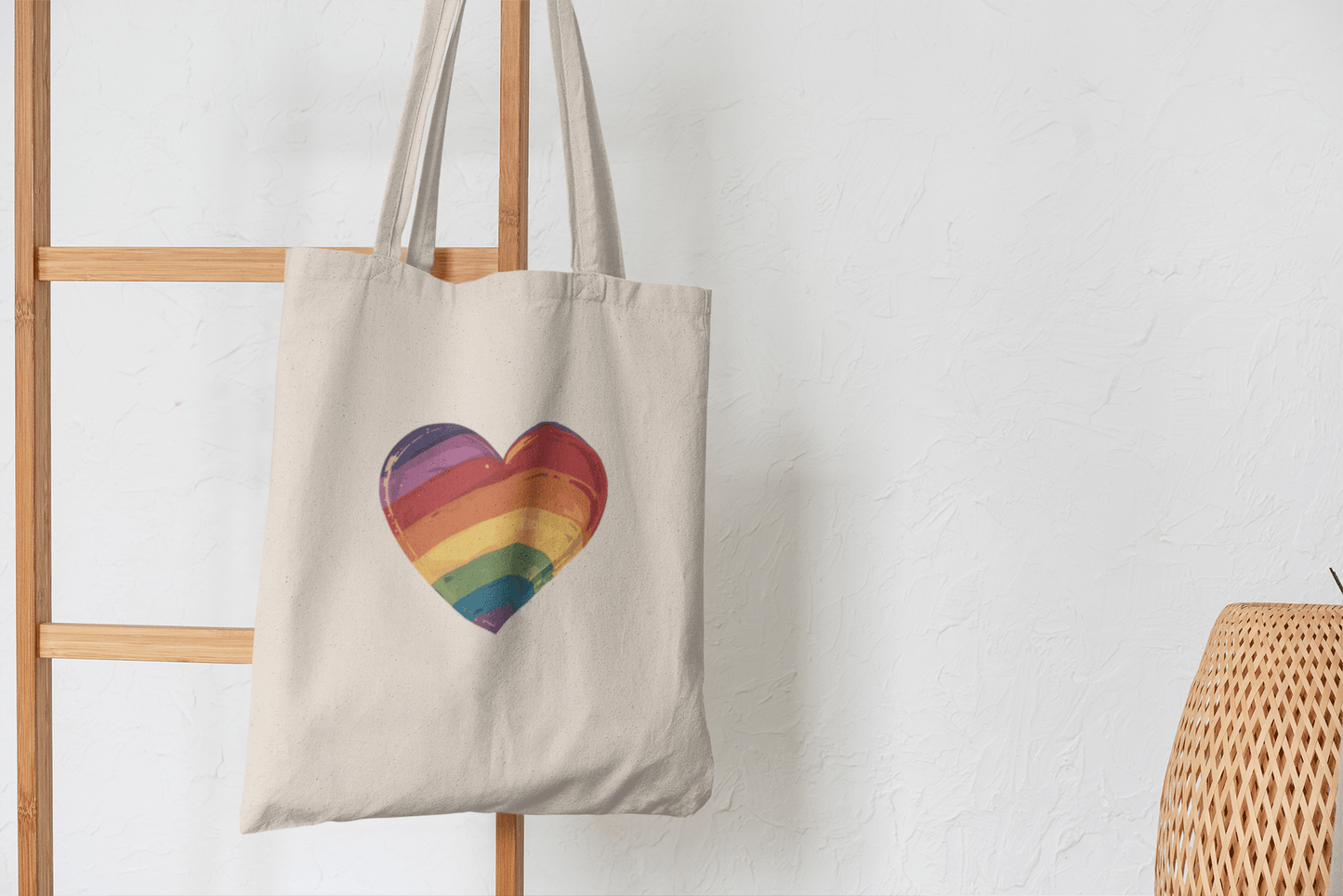 Rainbow-coloured Heart - Tote Bag - Bags - Natural - 15" x 16" The Lucky Wombat