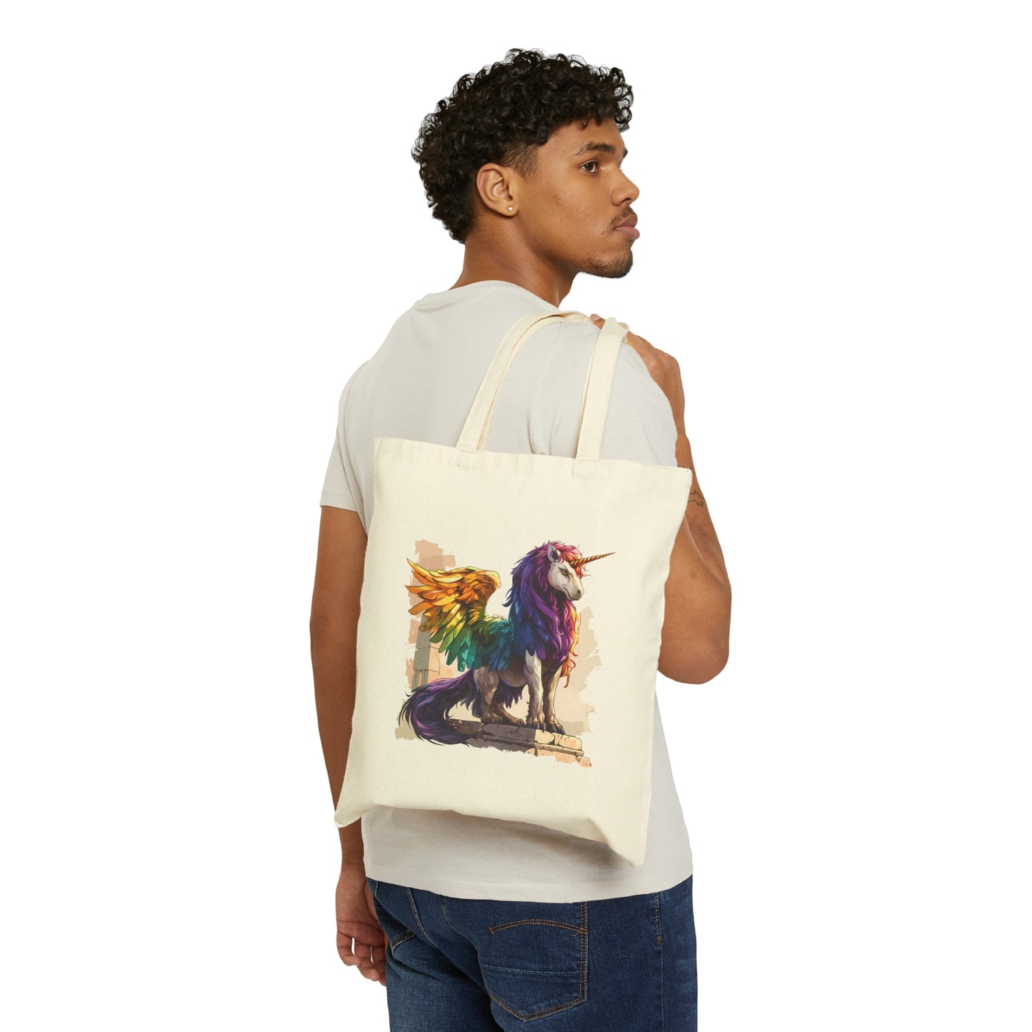 Unicorn with LGBTQ colors - Cotton Canvas Tote Bag - Bags - The Lucky Wombat