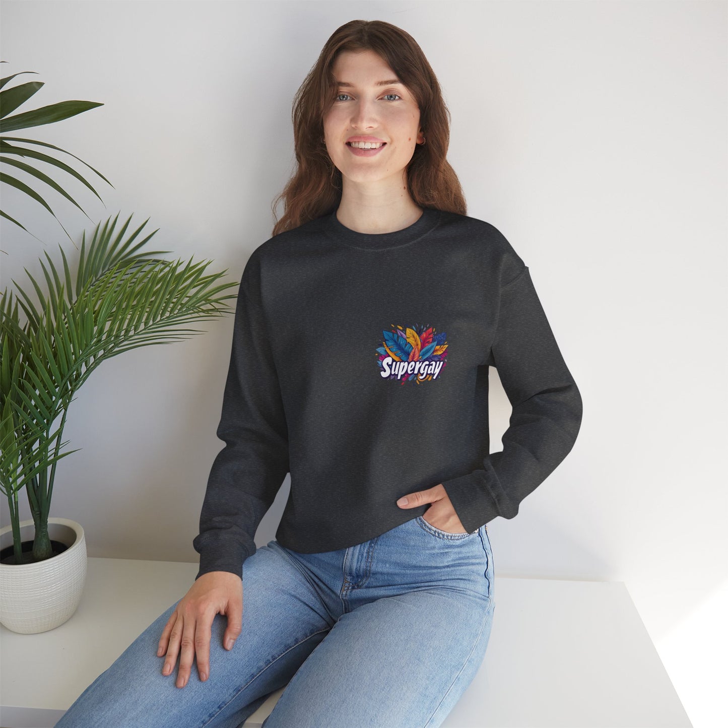 Supergay | heart - side print - Unisex Sweatshirt - Sweatshirt - The Lucky Wombat