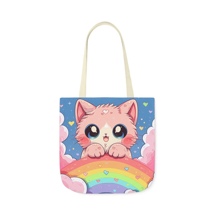Cute Kitten With a Rainbow - Tote Bag - Accessories- 18" × 18'' - White - Design - The Lucky Wombat