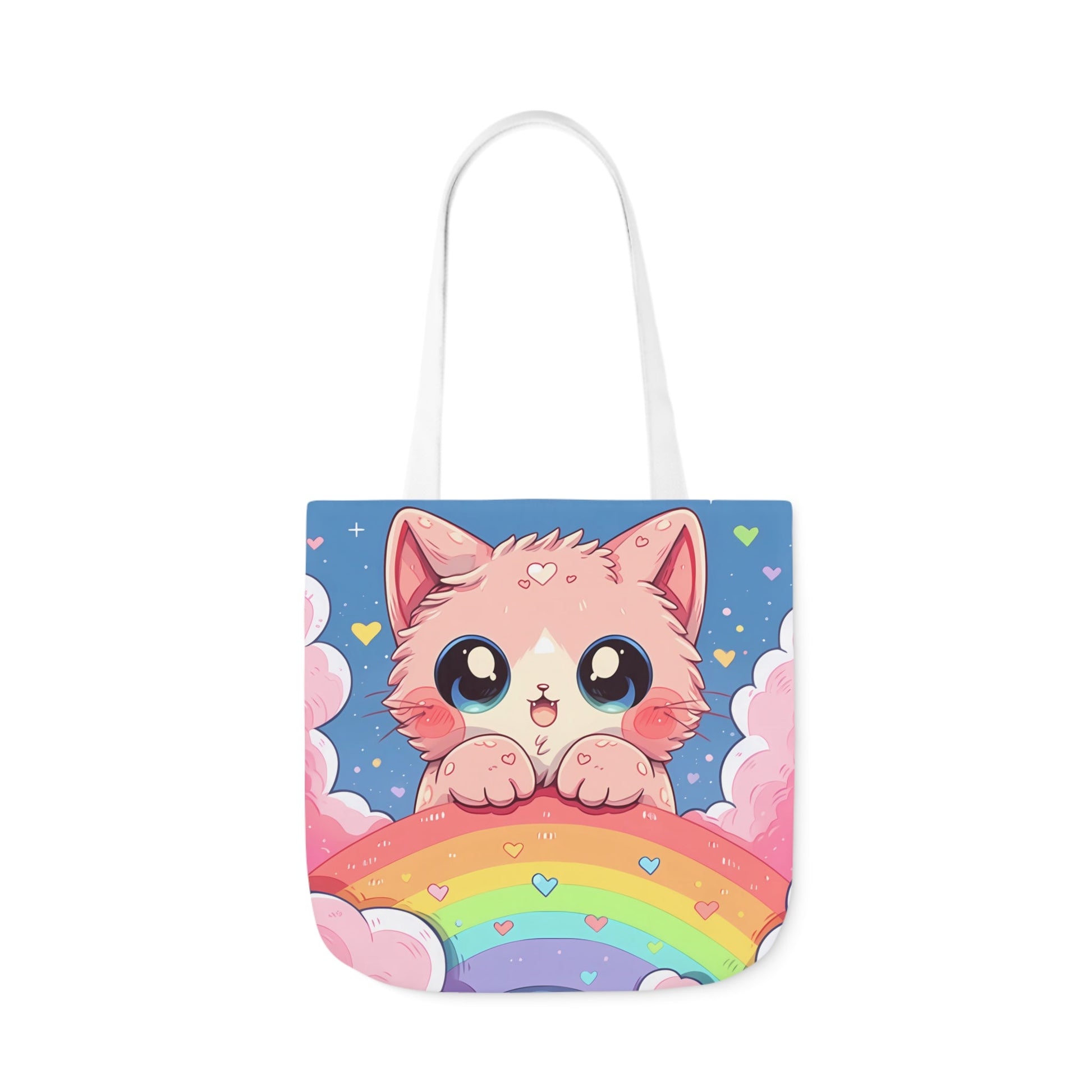 Cute Kitten With a Rainbow - Tote Bag - Accessories- 18" × 18'' - White - Design - The Lucky Wombat