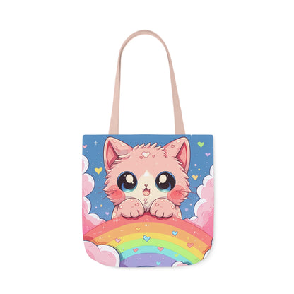 Cute Kitten With a Rainbow - Tote Bag - Accessories- 18" × 18'' - Light Pink - Design - The Lucky Wombat