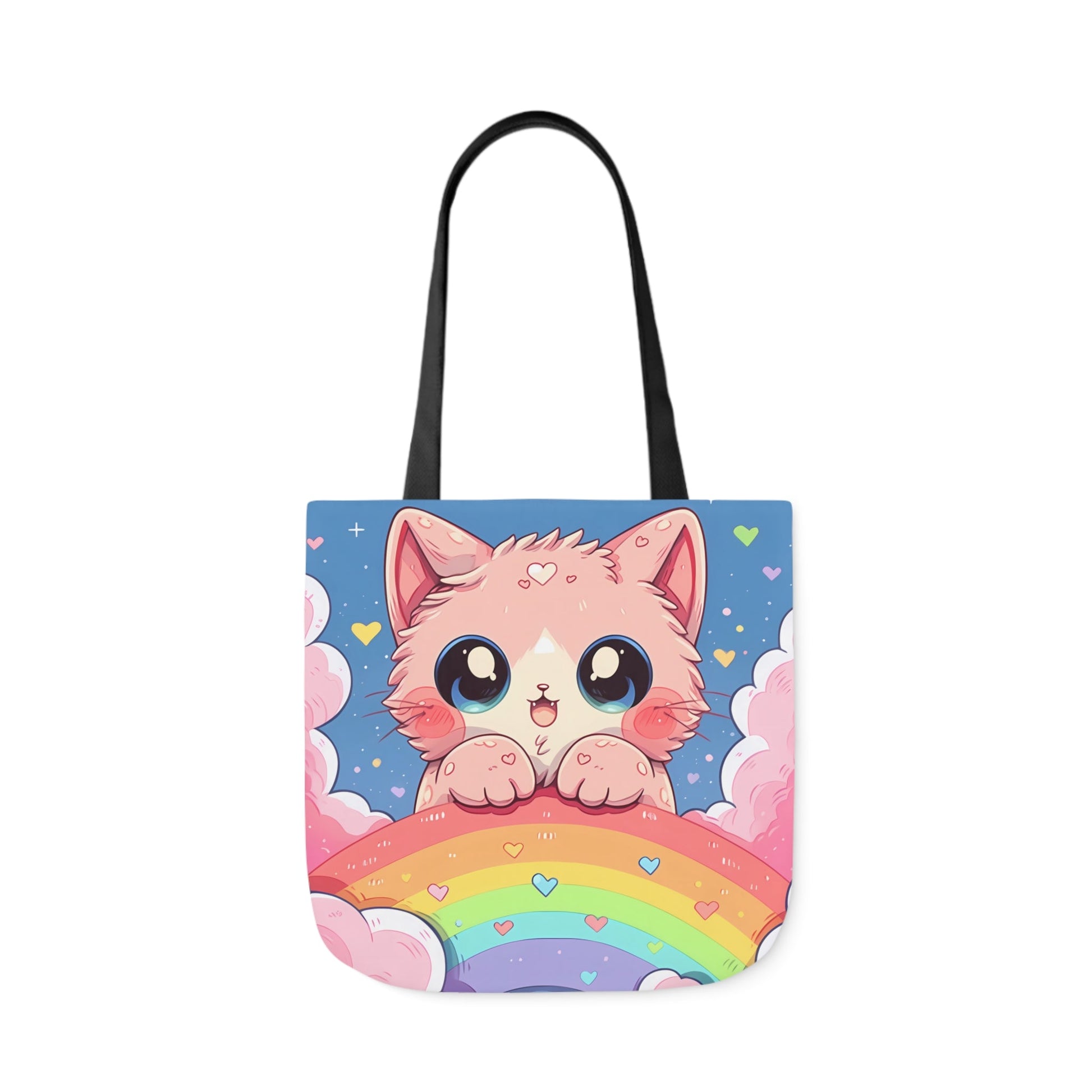 Cute Kitten With a Rainbow - Tote Bag - Accessories- 18" × 18'' - Black - Design - The Lucky Wombat