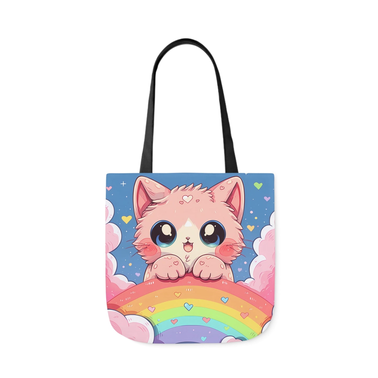 Cute Kitten With a Rainbow - Tote Bag - Accessories- 18" × 18'' - Black - Design - The Lucky Wombat