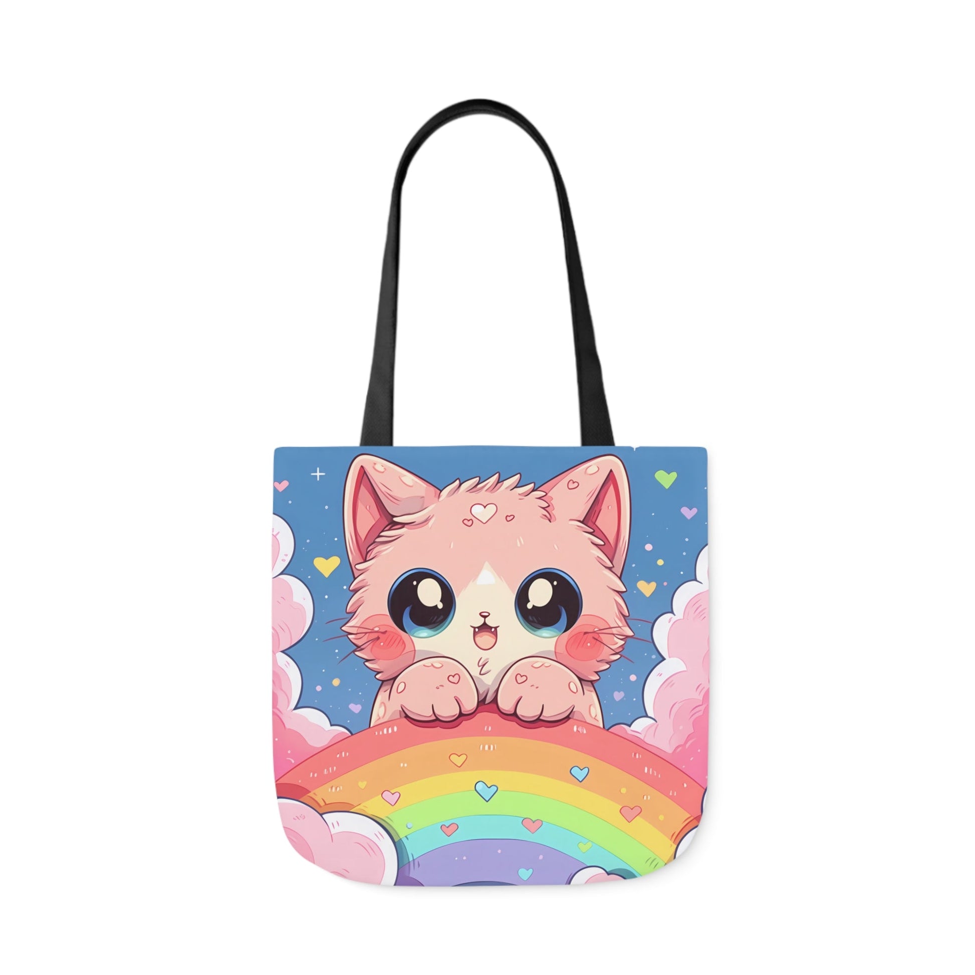 Cute Kitten With a Rainbow - Tote Bag - Accessories- 18" × 18'' - Black - Design - The Lucky Wombat
