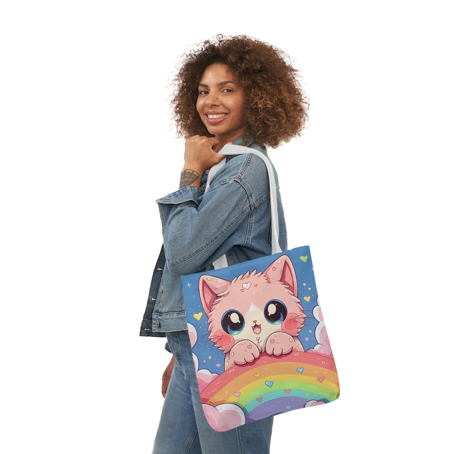 Cute Kitten With a Rainbow - Tote Bag - Accessories- 18" × 18'' - Black - Design - The Lucky Wombat