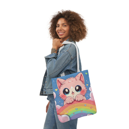 Cute Kitten With a Rainbow - Tote Bag - Accessories- 18" × 18'' - Black - Design - The Lucky Wombat