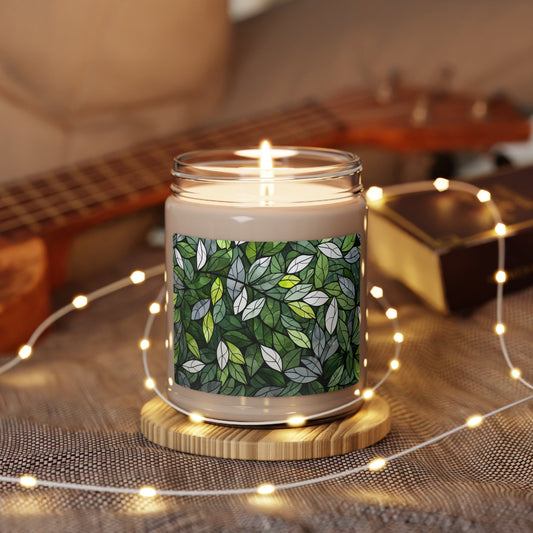 Gay Pride Forest Candle - Hyper-Detailed Green Leaves and Vine Design | Stained Glass Forest Candle | Scented Soy Candle, 9oz