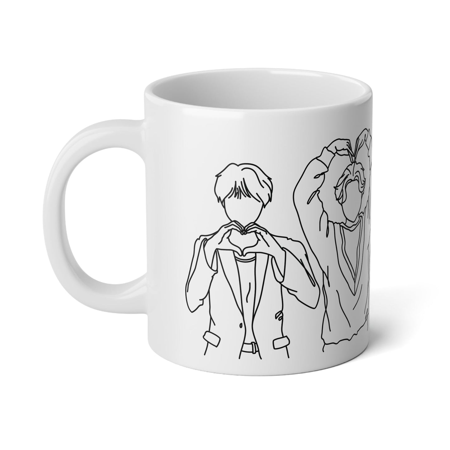Heart Hands Line Art Mug - 20oz Ceramic Mega Mug - Mug - The Lucky Wombat