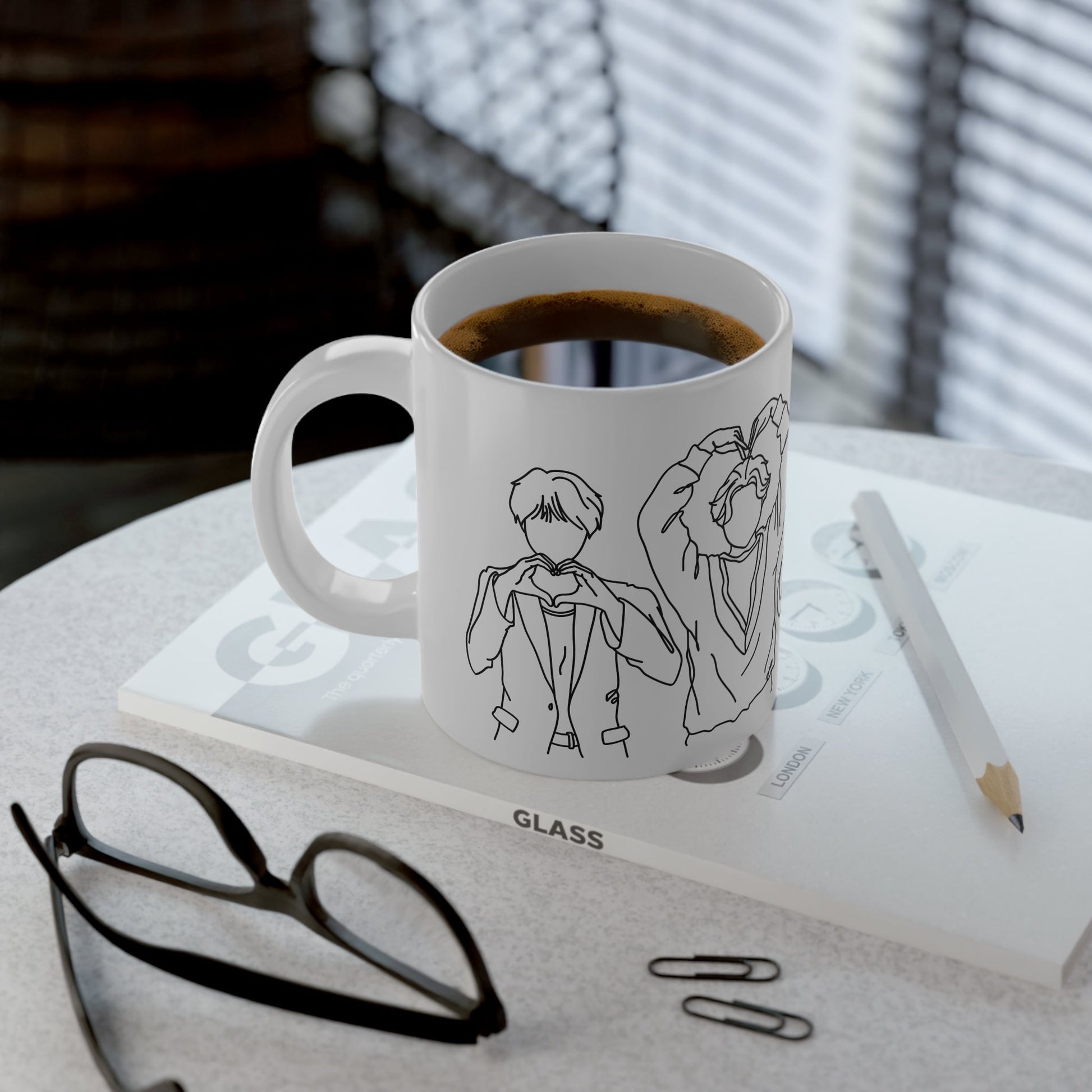 Heart Hands Line Art Mug - 20oz Ceramic Mega Mug - Mug - The Lucky Wombat