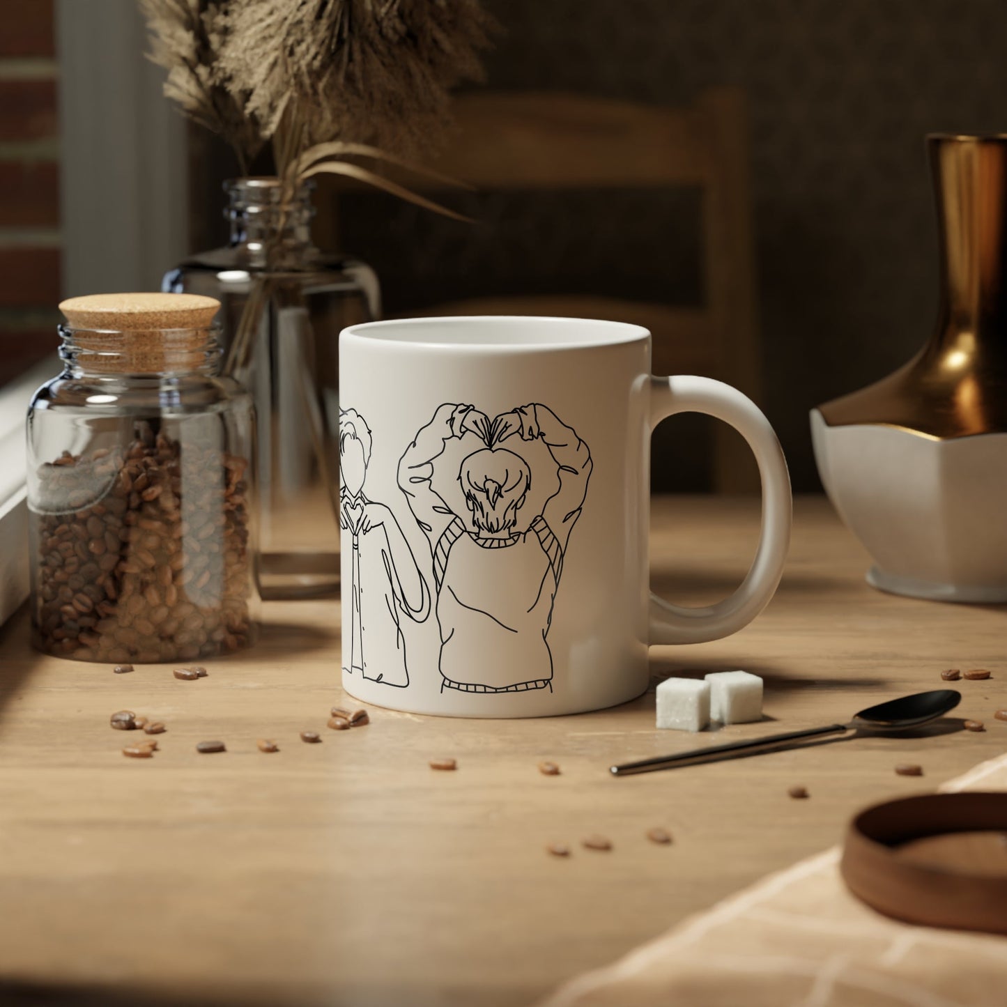 Heart Hands Line Art Mug - 20oz Ceramic Mega Mug - Mug - The Lucky Wombat