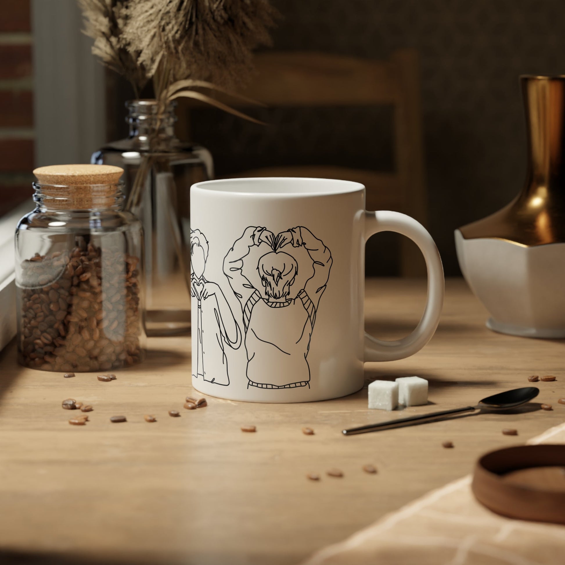 Heart Hands Line Art Mug - 20oz Ceramic Mega Mug - Mug - The Lucky Wombat