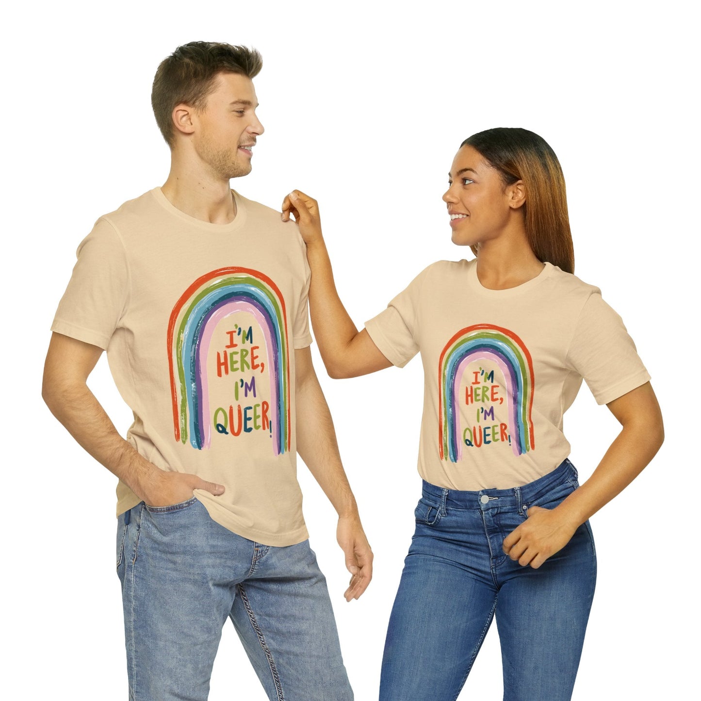 I'm here, I'm queer - Unisex T-shirt - T-Shirt - The Lucky Wombat