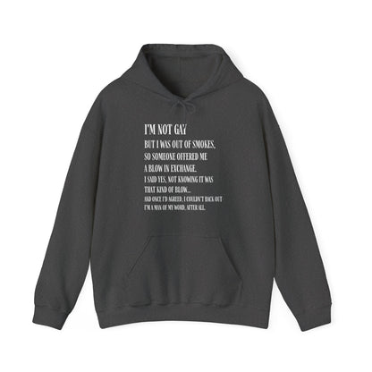 I'm Not Gay But I Was Out of Smokes Hoodie - Hoodie - The Lucky Wombat