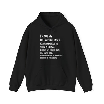 I'm Not Gay But I Was Out of Smokes Hoodie - Hoodie - The Lucky Wombat