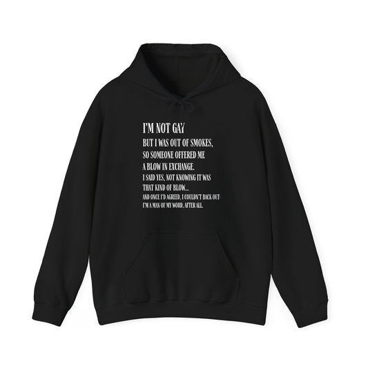 I'm Not Gay But I Was Out of Smokes Hoodie - Hoodie - The Lucky Wombat
