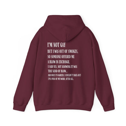 I'm Not Gay But I Was Out of Smokes Hoodie - Hoodie - The Lucky Wombat