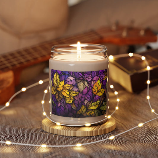 Intersex Pride Forest Candle - Autumn Leaves Scent with Stained Glass Effect | Scented Soy Candle, 9oz