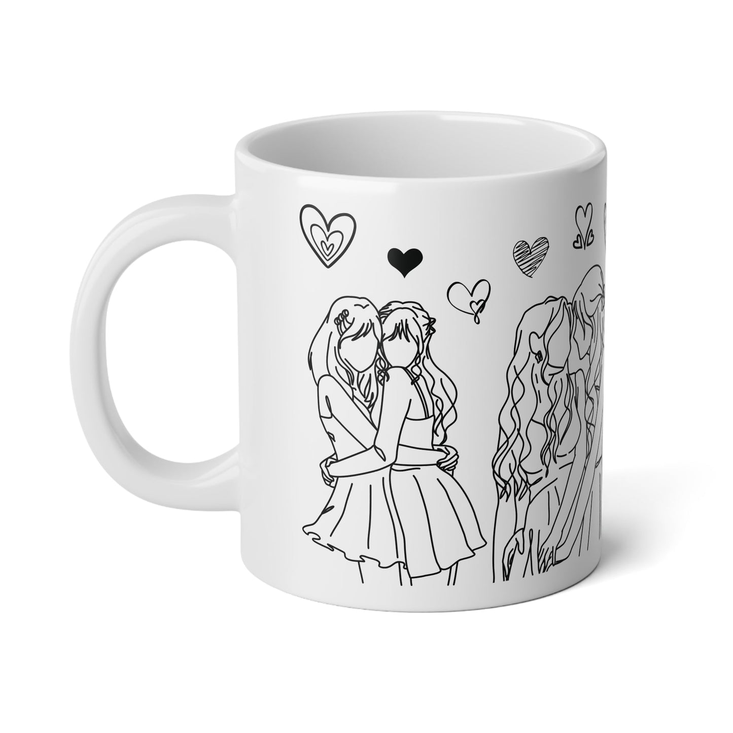 Love and Connection - Lesbian Couples Line Art Mug, 20oz - Mug - The Lucky Wombat
