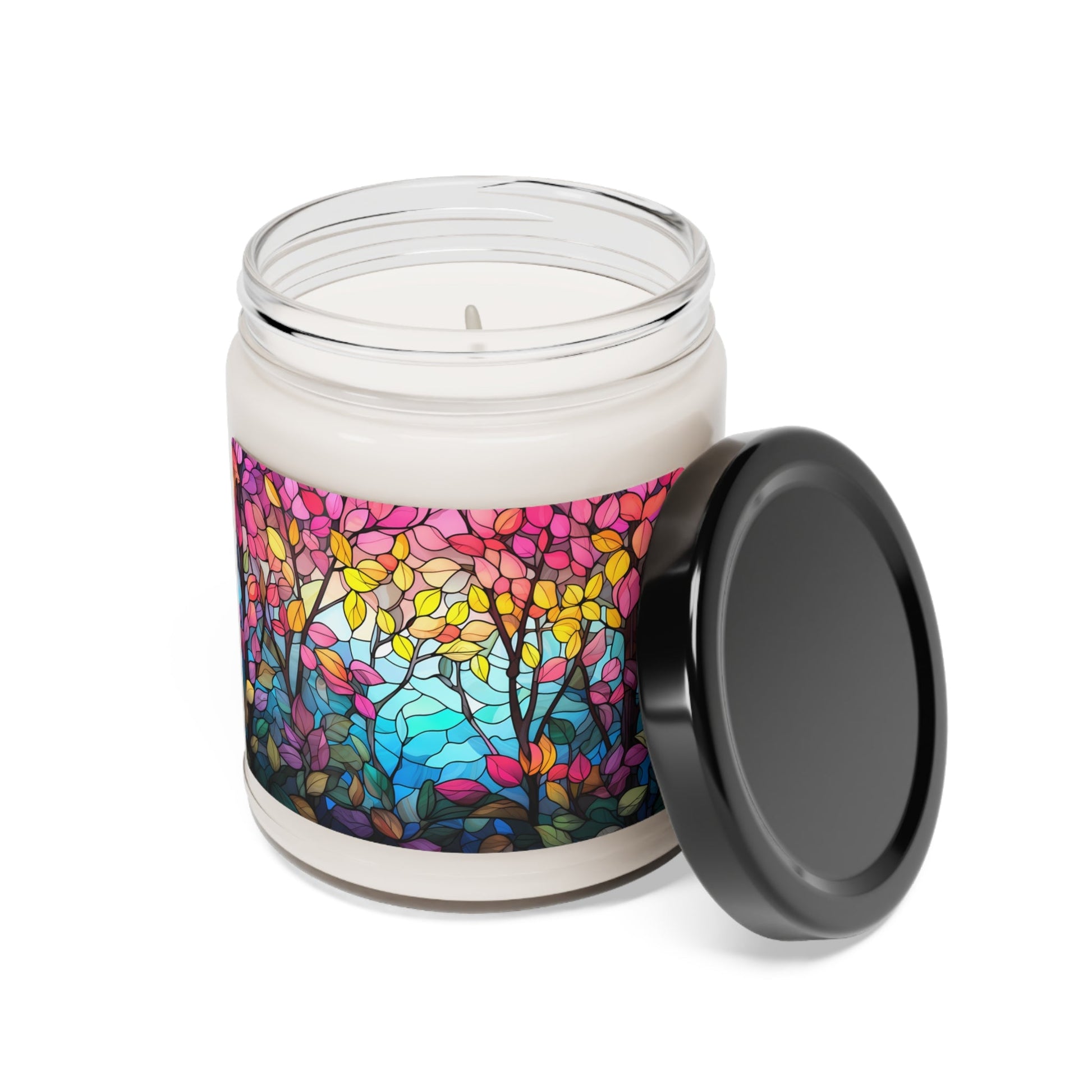Pansexual Pride Forest Candle - Adobe with Stained Glass Landscape Design | Stained Glass| Scented Soy Candle, 9oz