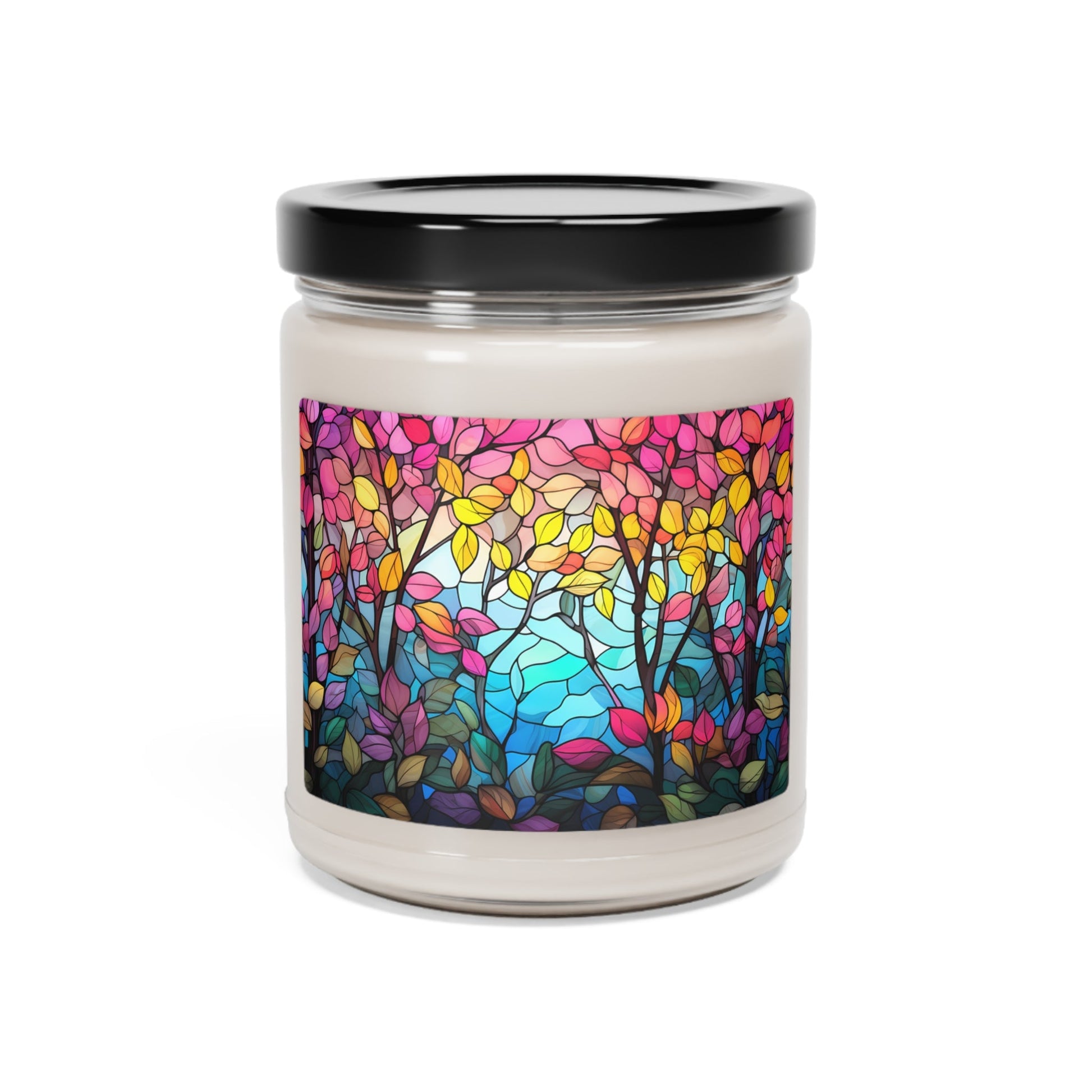 Pansexual Pride Forest Candle - Adobe with Stained Glass Landscape Design | Stained Glass| Scented Soy Candle, 9oz