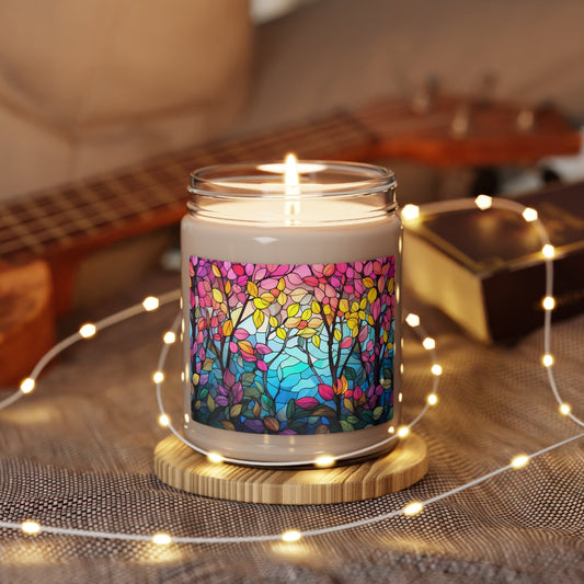 Pansexual Pride Forest Candle - Adobe with Stained Glass Landscape Design | Stained Glass| Scented Soy Candle, 9oz