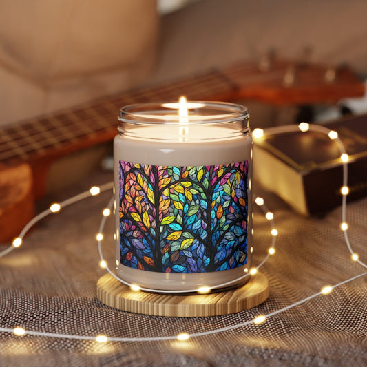 Pansexual Pride Forest Candle - Adobe with Stained Glass Landscape Design | Scented Soy Candle, 9oz - Home Decor