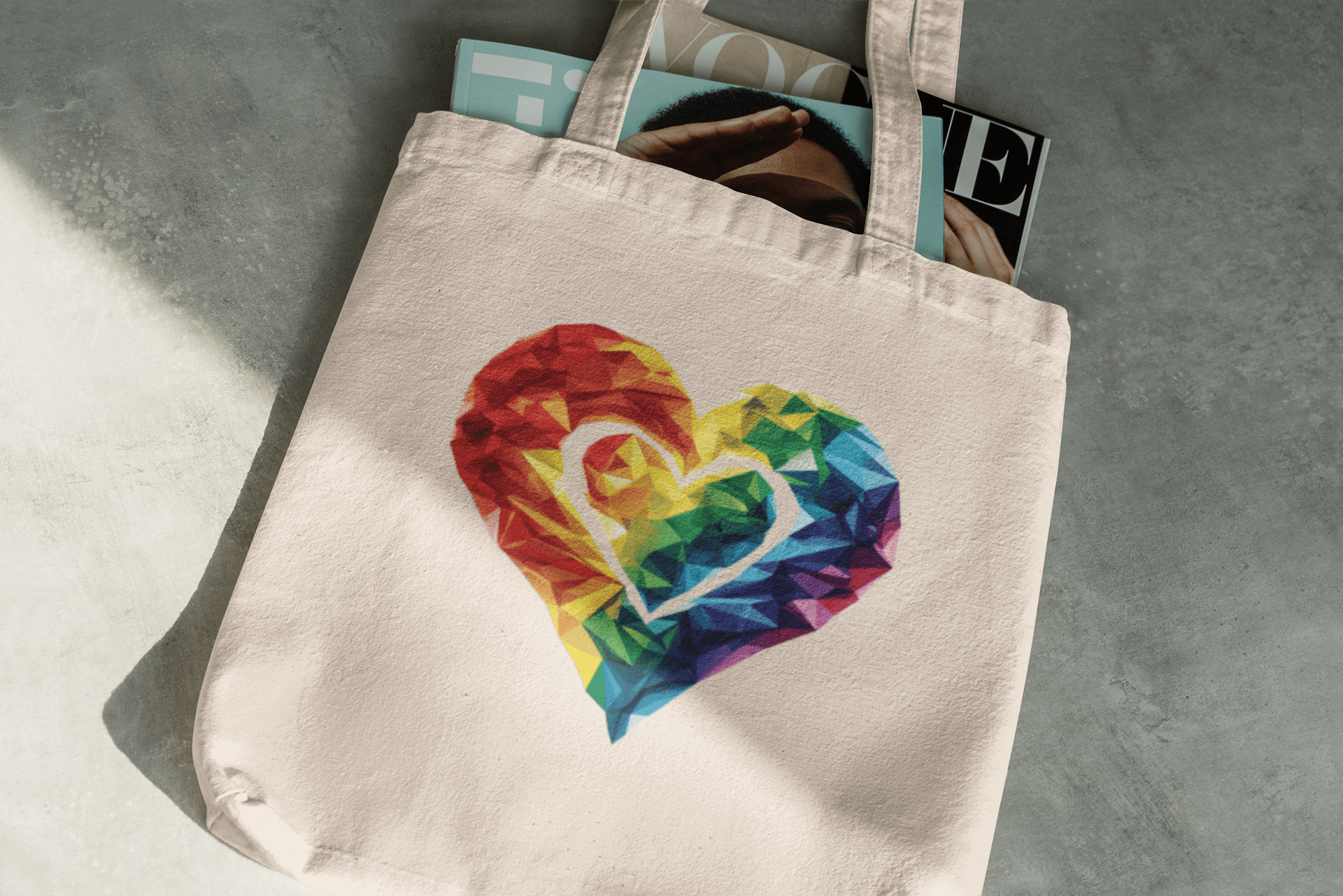 Polygon Heart - Tote Bag - Bags - Natural - 15" x 16" The Lucky Wombat