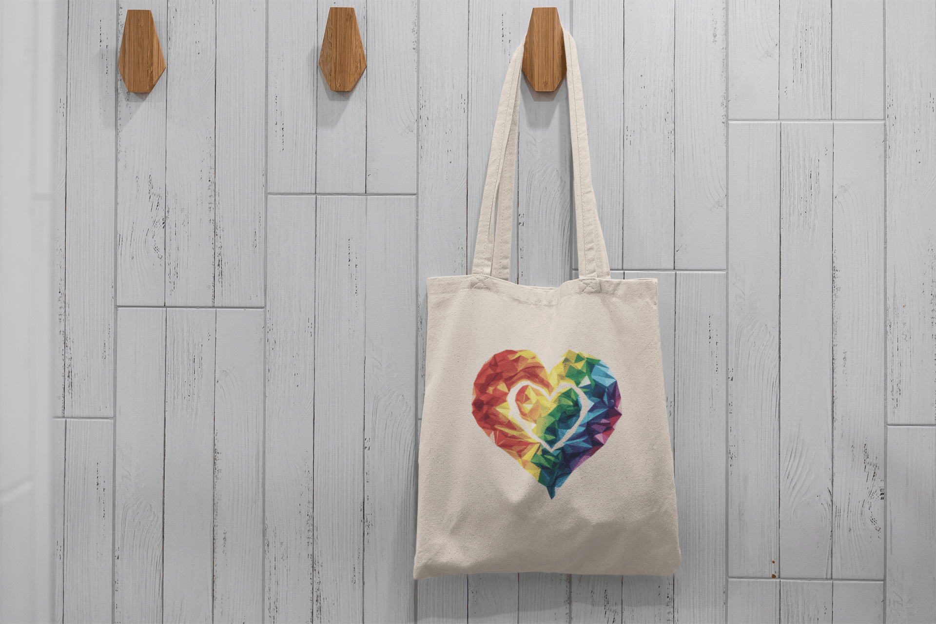 Polygon Heart - Tote Bag - Bags - Natural - 15" x 16" The Lucky Wombat