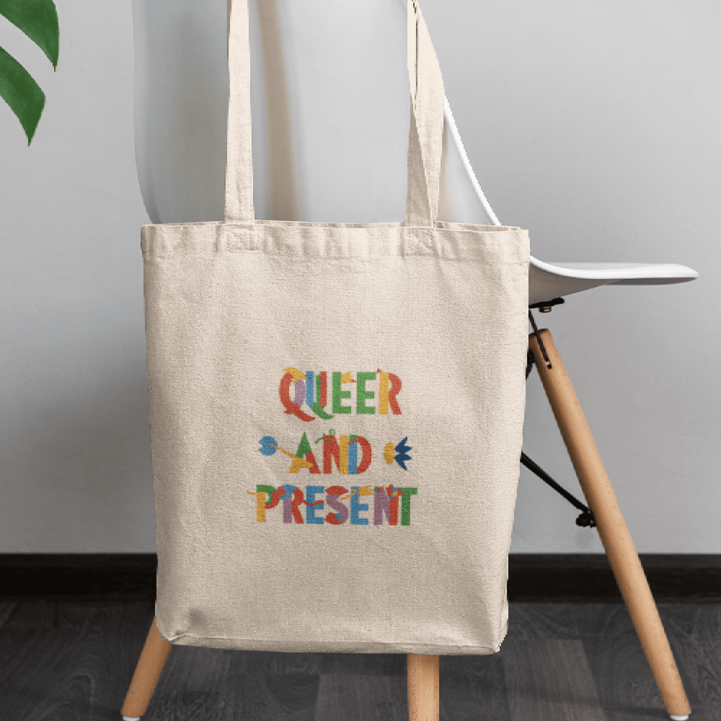 Queer and present - Tote Bag - Bags - Natural - 15" x 16"- - The Lucky Wombat