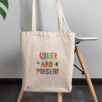 Queer and present - Tote Bag - Bags - Natural - 15" x 16"- - The Lucky Wombat