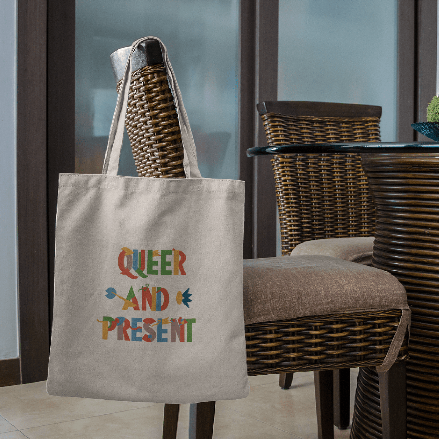 Queer and present - Tote Bag - Bags - Natural - 15" x 16"- - The Lucky Wombat